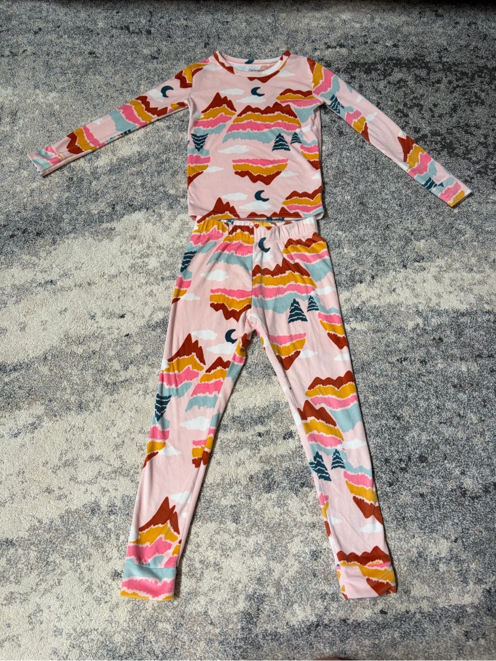 Kids Pink Mountain-Print Long Sleeve Pajama Set